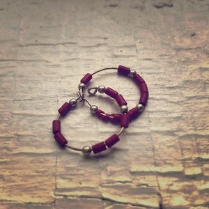 Small red beaded hoops
